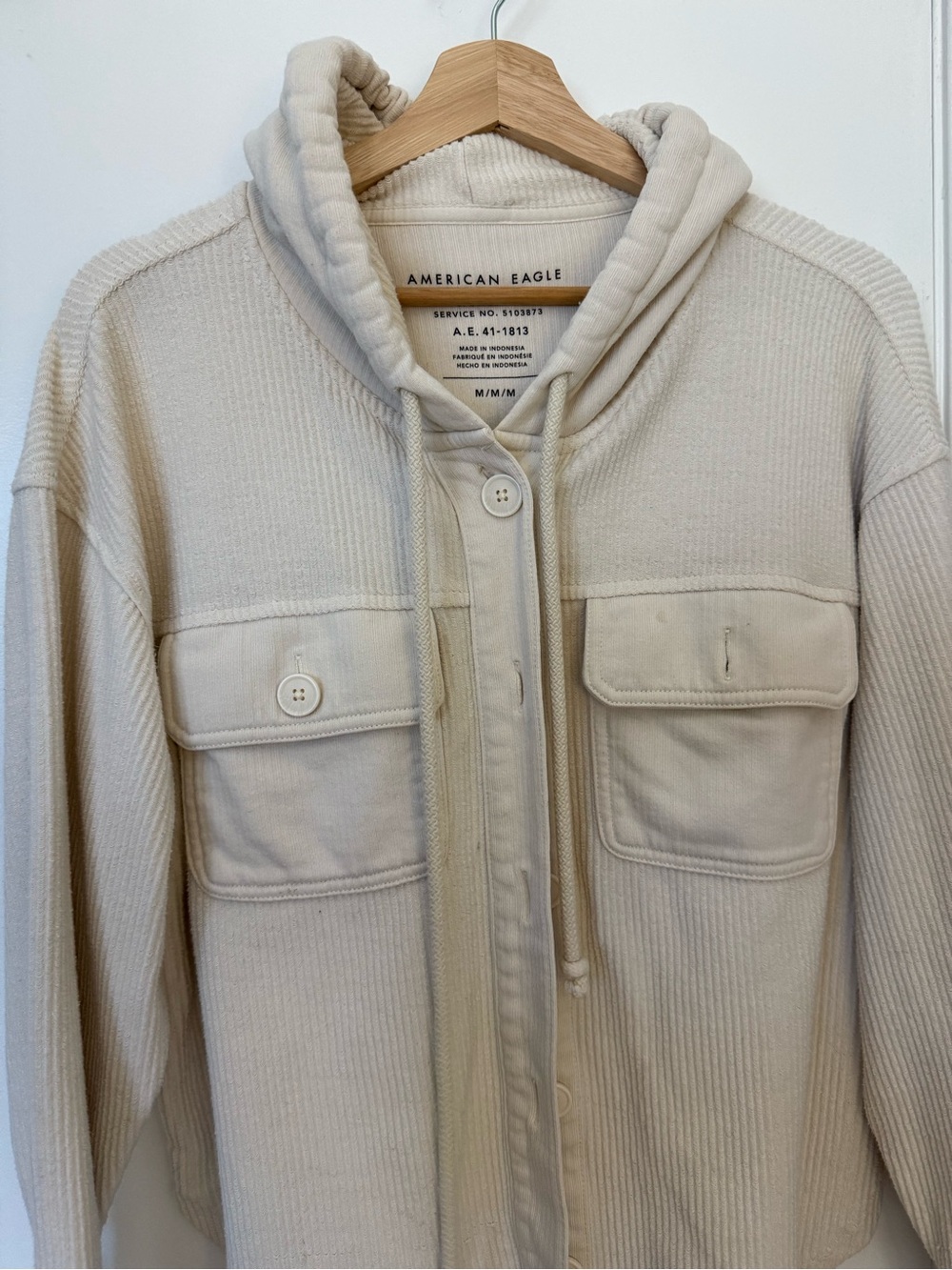 American Eagle Cream Oversized Ribbed Hoodie Jacket - M